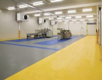 生產(chǎn)車間地面防護(hù)材料，防塵防起砂地板材料黃色+灰色+藍(lán)色鋪裝